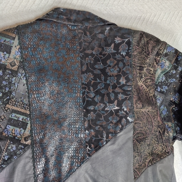 Vintage Leather Jacket Patchwork Floral Paisley Eclectic Grandma Women's size S - Picture 4 of 16